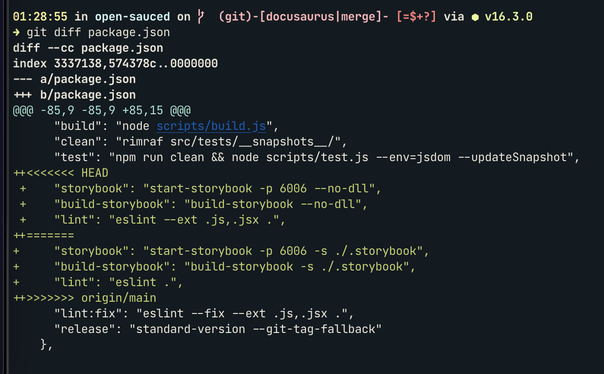 git diff output review conflicts